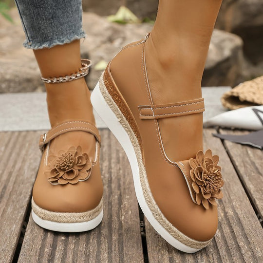 Damen Wedge Sandalen mit floralem Dekor EB