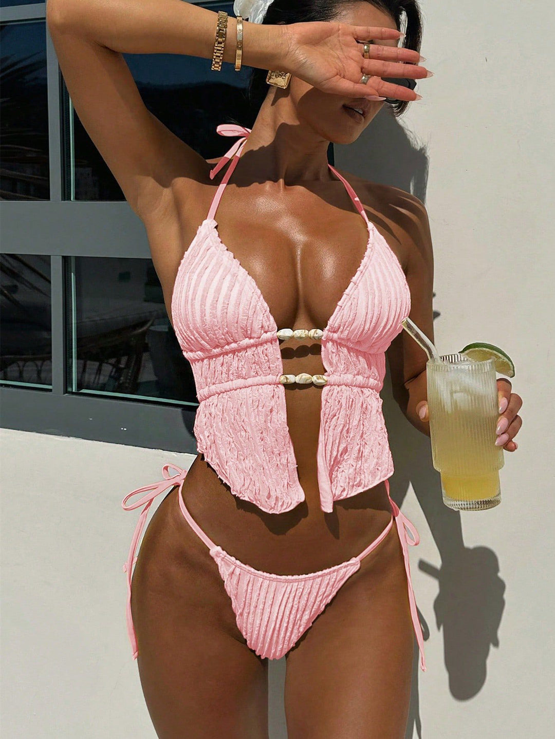 Damen Hochgeschlossenes Bikini-Set mit raffinierten Rüschen EB