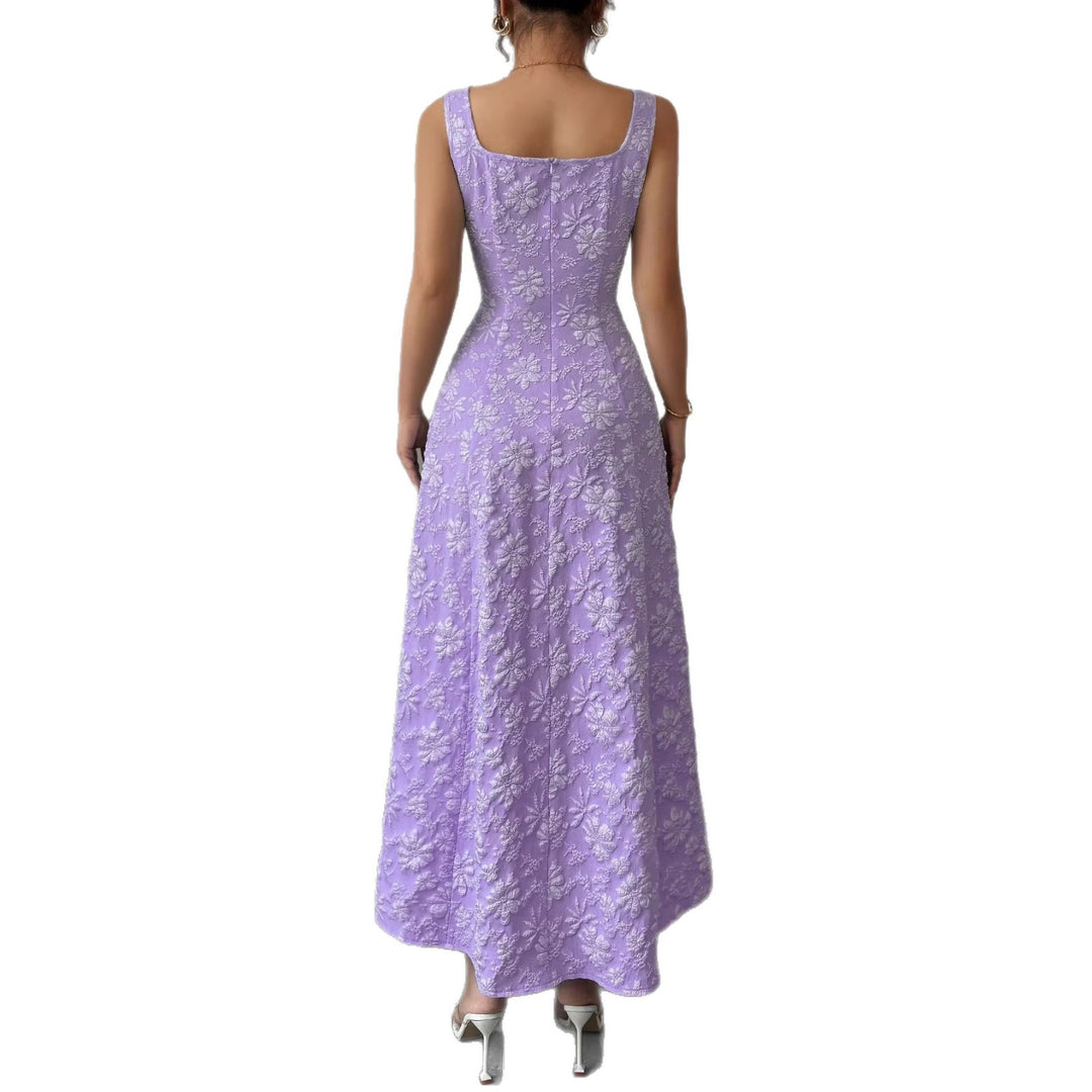 Damen Elegantes Maxikleid mit floralem Design und Quadrat-Ausschnitt EB