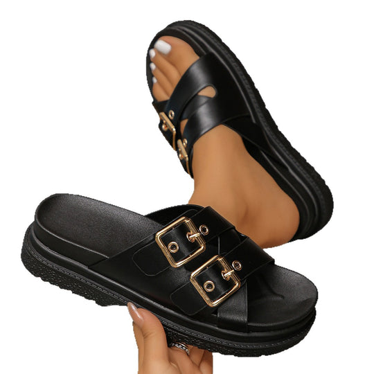 Damen Komfortable Mules mit Doppel-Riemen EB