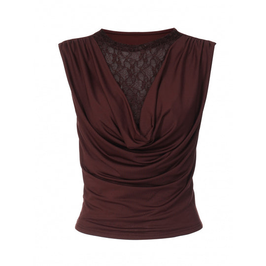 Damen Elegantes Oberteil mit Drapierung und Spitzeneinsatz EB