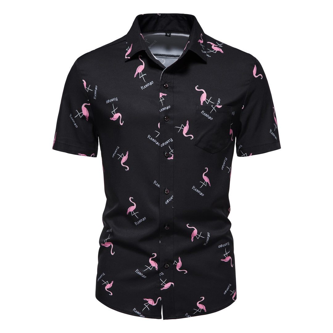 Herren Kurzarmhemd mit modernem Flamingo-Muster EB