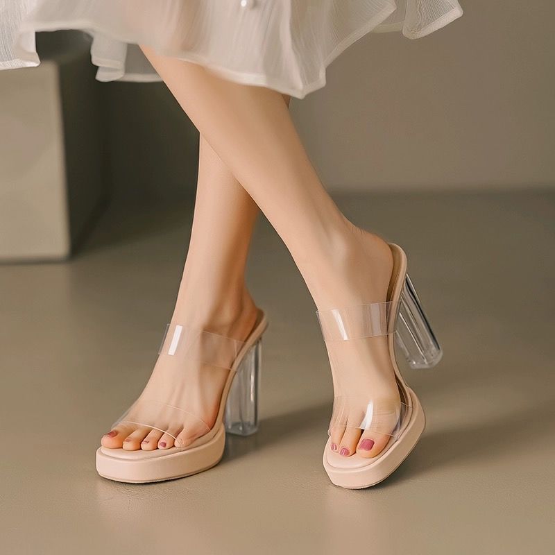 Damen Elegante Mules mit transparentem Absatz EB