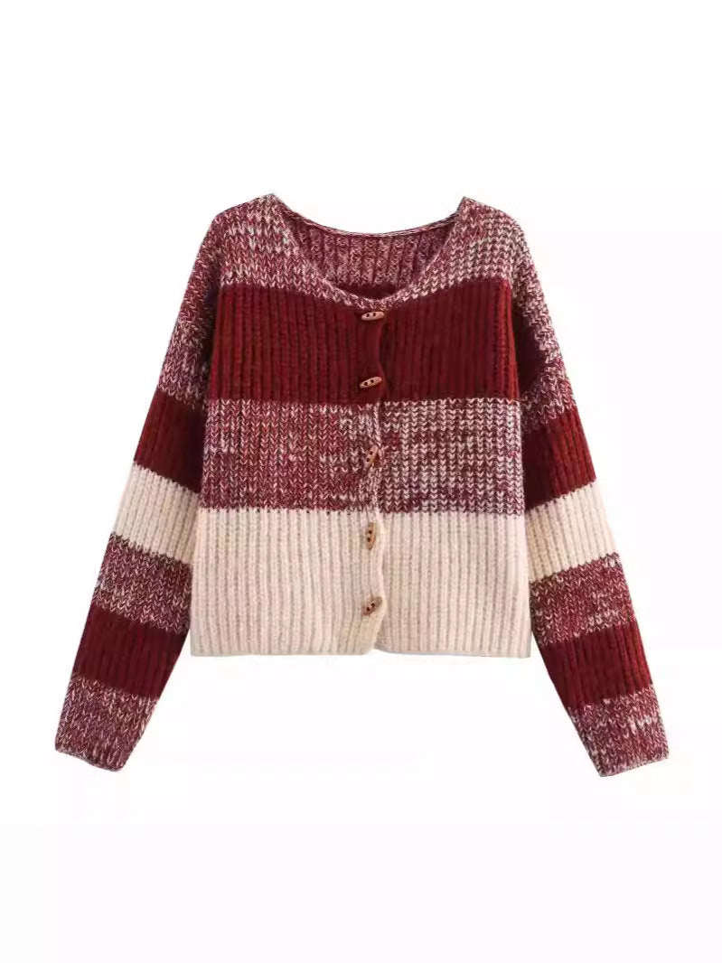 Damen Strickjacke mit elastischem Rippdesign und Holzknöpfen EB