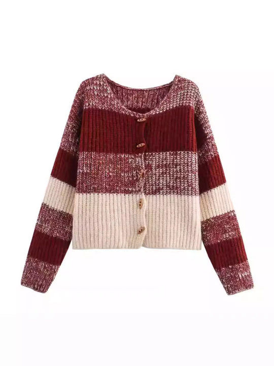 Damen Strickjacke mit elastischem Rippdesign und Holzknöpfen EB