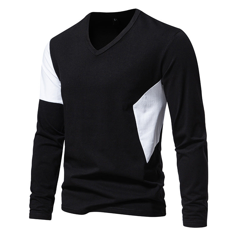Herren Langarmshirt mit modernem V-Ausschnitt und farblich abgesetzten Ärmeln EB
