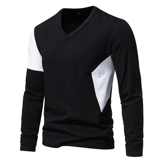 Herren Langarmshirt mit modernem V-Ausschnitt und farblich abgesetzten Ärmeln EB