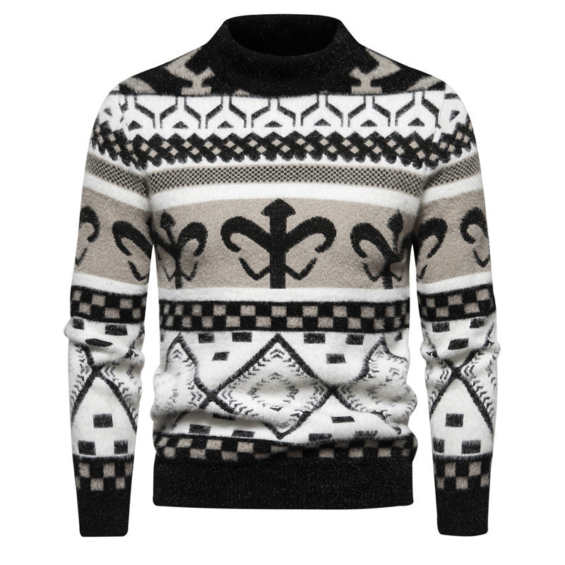 Herren Strickpullover mit modernem Zopfmuster und hohem Kragen EB