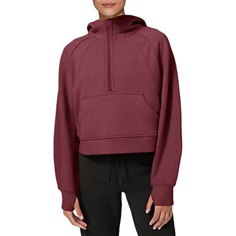 Damen sportlicher Fleece-Hoodie mit halbem Reißverschluss EB