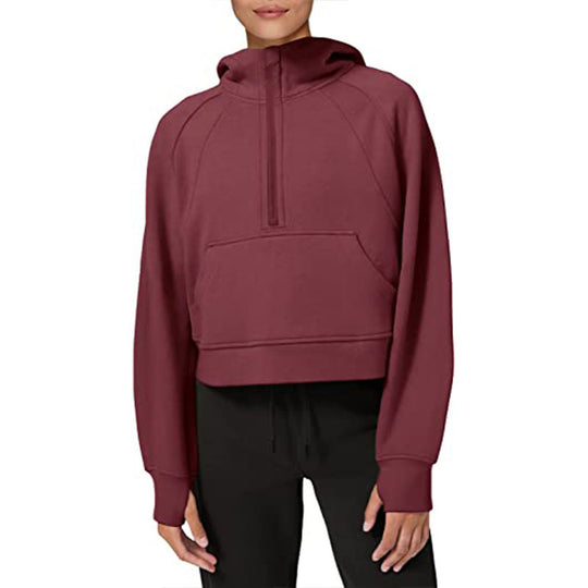 Damen sportlicher Fleece-Hoodie mit halbem Reißverschluss EB