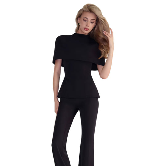 Damen Elegantes Oberteil mit schickem Cape-Ausschnitt und figurbetontem Design EB