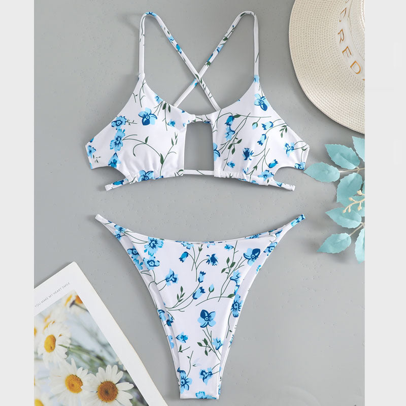 Damen Triangel-Bikini mit floralem Schnitt und verstellbaren Trägern EB