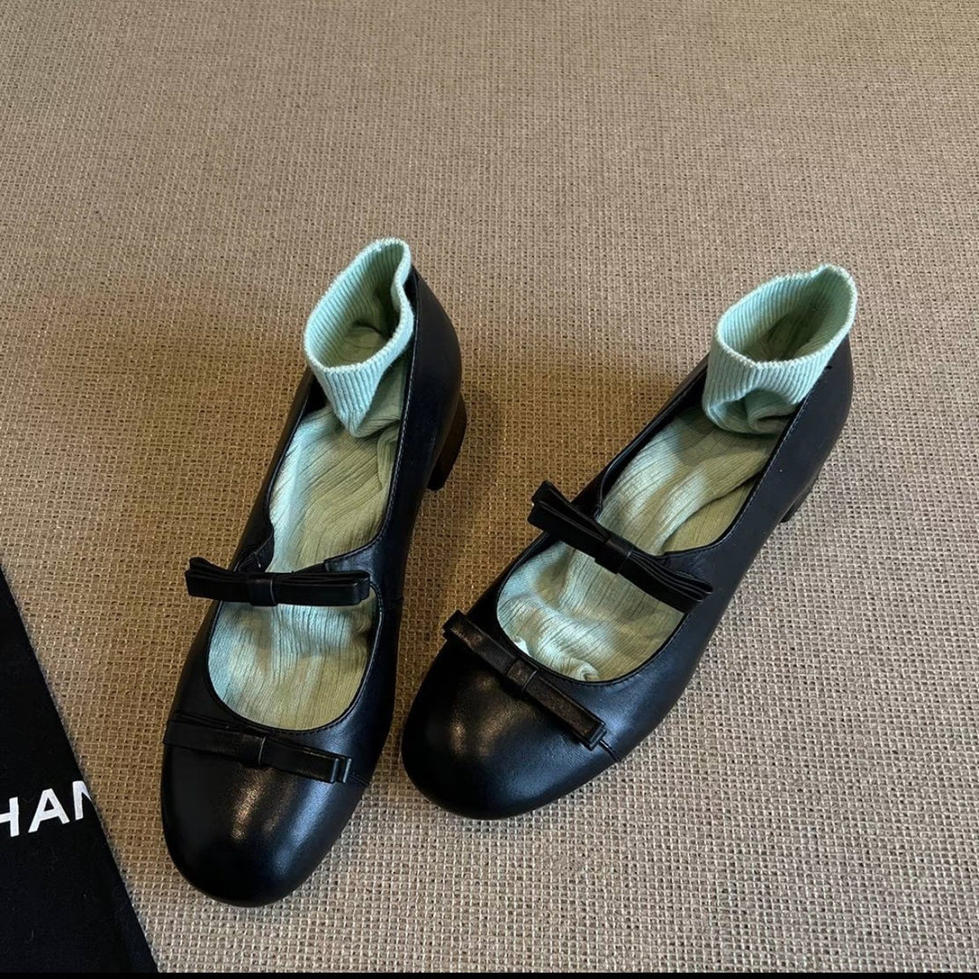 Damen Ballerinas mit dekorativem Strickbund und eleganten Schleifen EB