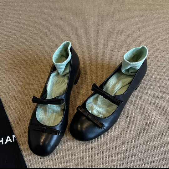 Damen Ballerinas mit dekorativem Strickbund und eleganten Schleifen EB