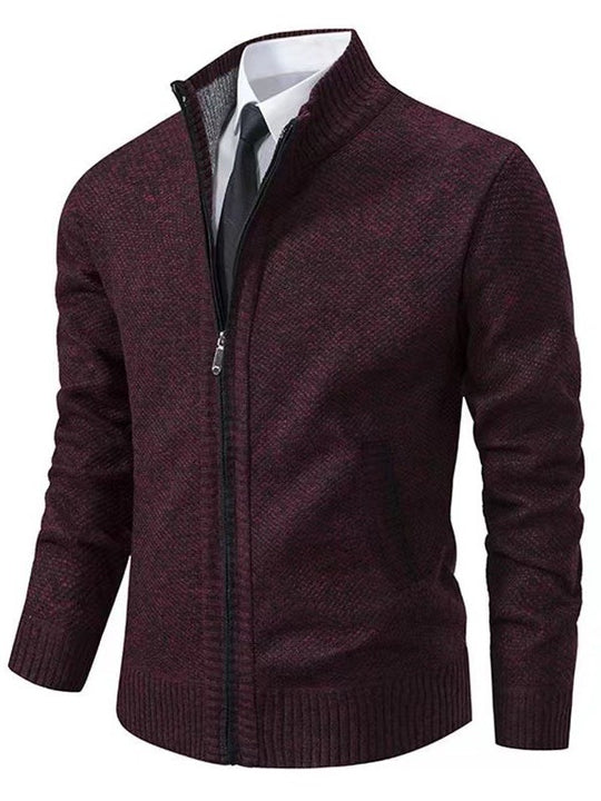Herren modische Strickjacke mit hohem Kragen und durchgehendem Reißverschluss EB