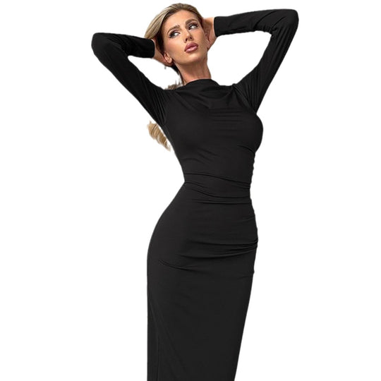 Damen Elegantes Bodycon-Maxikleid mit langen Ärmeln und figurbetontem Schnitt EB