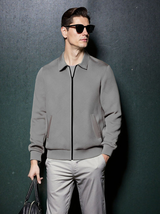 Herren sportliche Jacke mit strukturiertem Design und modernem Kragen EB