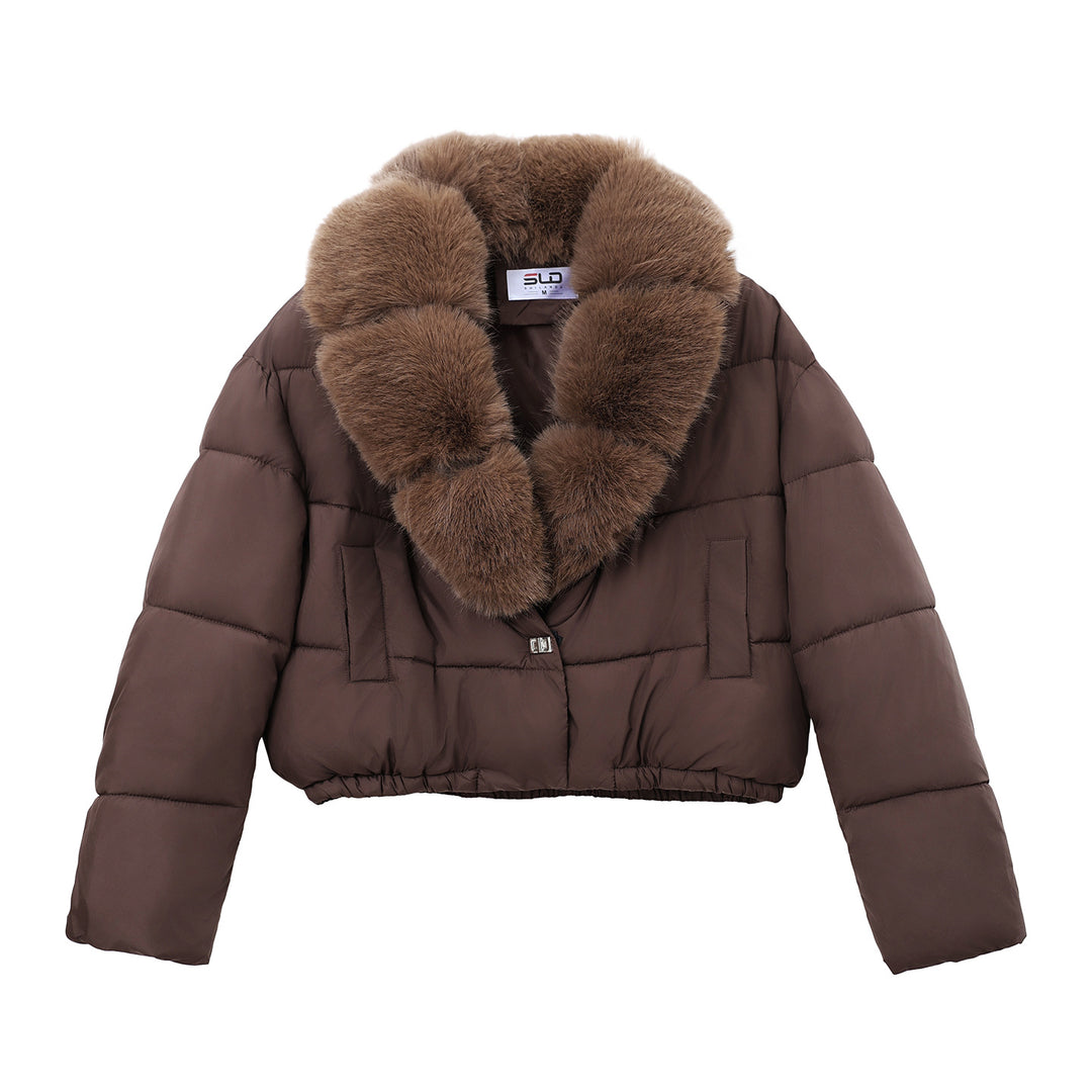 Damen nan cropped Isolationsjacke mit voluminösem Kunstpelz-Schalkragen und elastischem Saum EB