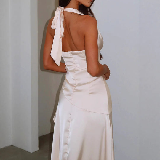 Damen elegantes Wickelkleid mit asymmetrischem Schnitt und Halterhals EB