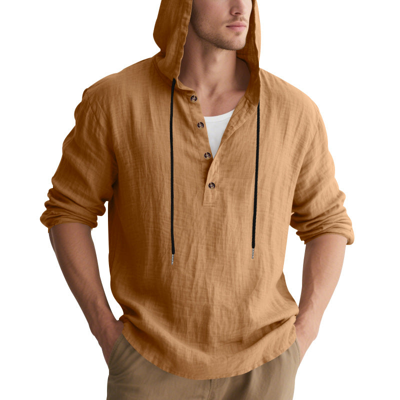 Herren lässiges Kapuzenhemd mit Knopfleiste und hochwertigem Baumwollmaterial EB