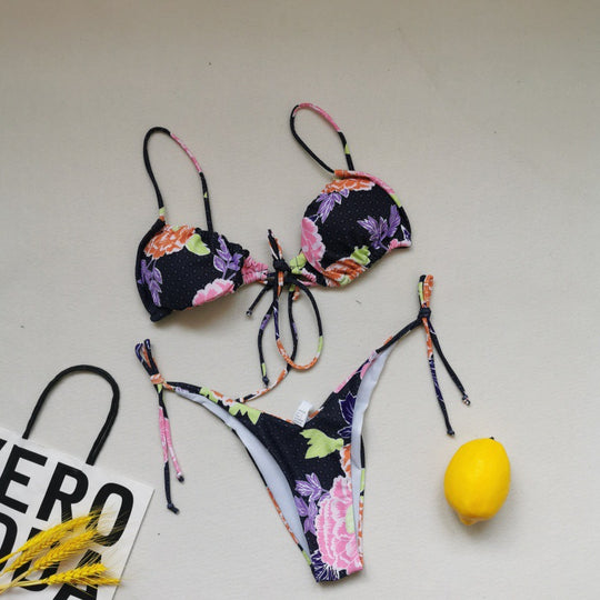 Damen Triangel-Bikini-Set mit verspielten Bindebändern und schickem Farbkontrast EB