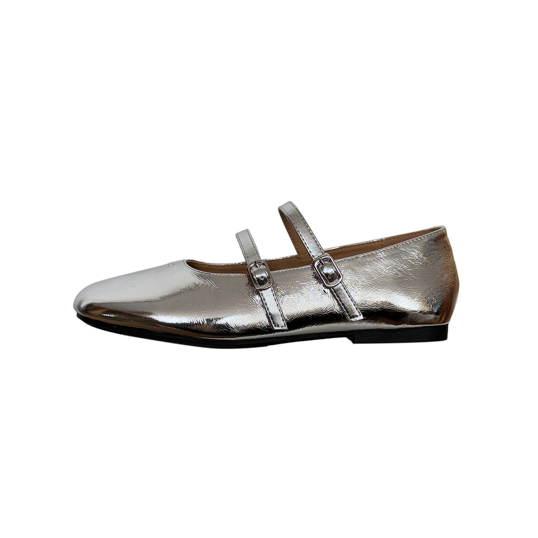 Damen Ballerinas mit doppeltem Riemen und glänzendem Obermaterial EB