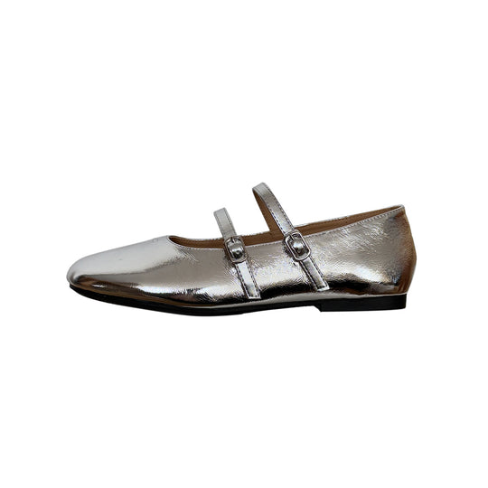 Damen Ballerinas mit doppeltem Riemen und glänzendem Obermaterial EB