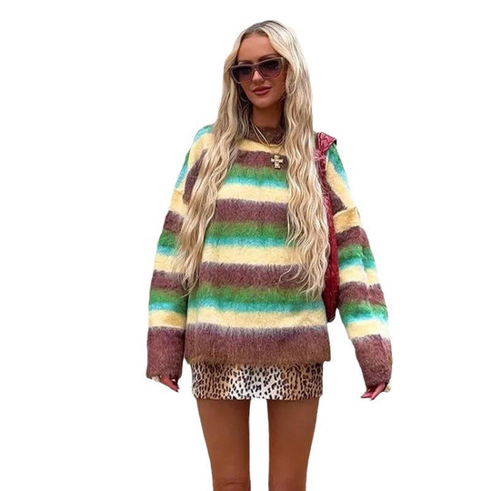 Damen Modischer Statement-Pullover mit gestreiftem Design EB
