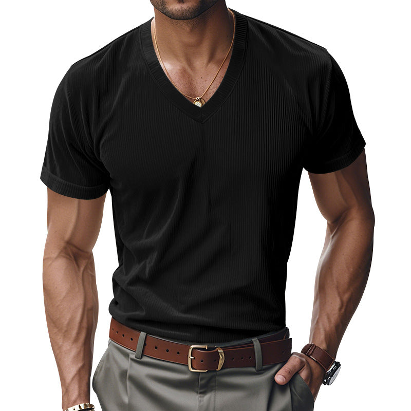 Herren modernes V-Ausschnitt T-Shirt mit strukturierter Oberfläche EB