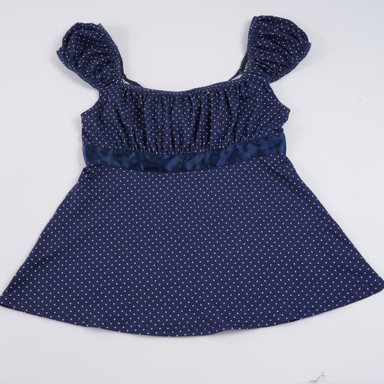 Damen luftiges Polka-Dots Blusenshirt mit schickem Rüschenkragen EB