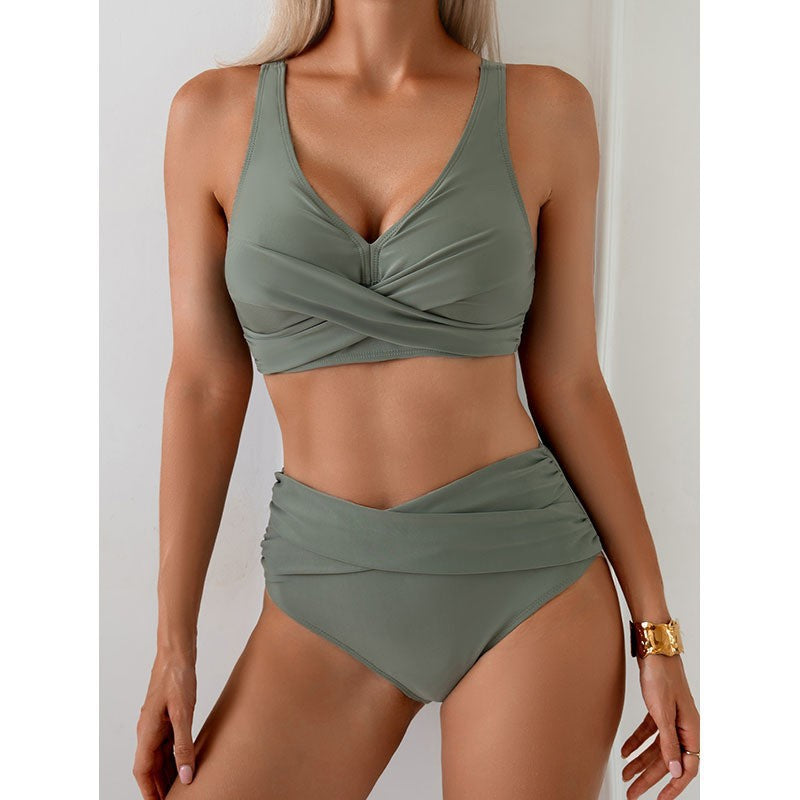 Damen Hochtailliertes Bikini-Set mit gerafftem Oberteil und verstärktem Bund EB
