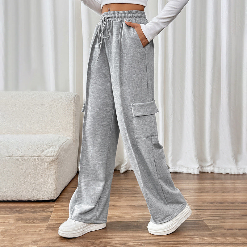 Damen Bequeme Cargo-Hose mit elastischem Bund und seitlichen Taschen EB