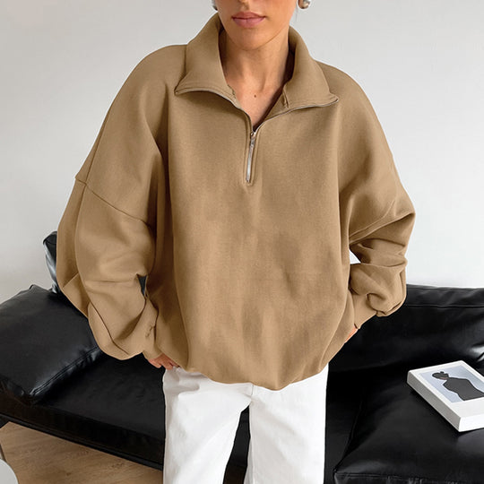 Damen lässiger Oversized Pullover mit Reißverschluss EB