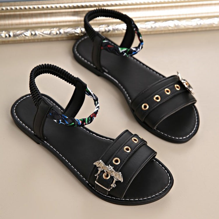 Damen modische Sandalen mit verstellbarem Riemchen und auffälligem Dekorelement EB