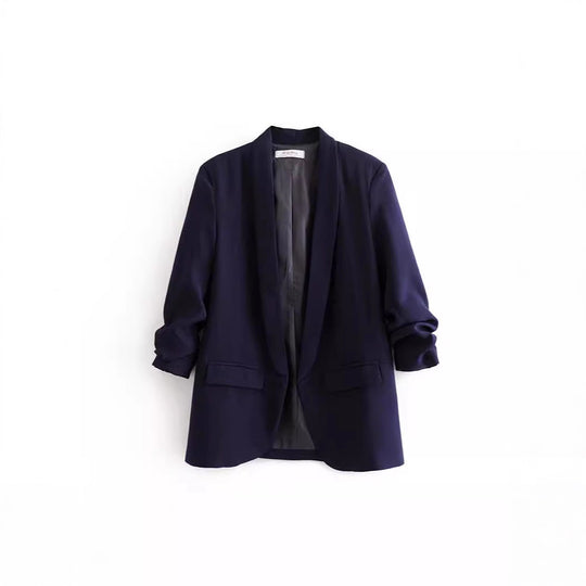 Damen eleganter Blazer mit gekrempelten Ärmeln und praktischen Taschen EB