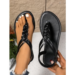 Damen geschlossene Zehentrenner-Sandalen mit geflochtenem Riemendesign EB