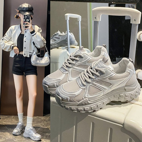 Damen Sportliche Sneakers mit atmungsaktiver Mesh-Oberfläche und rutschfester Sohle EB