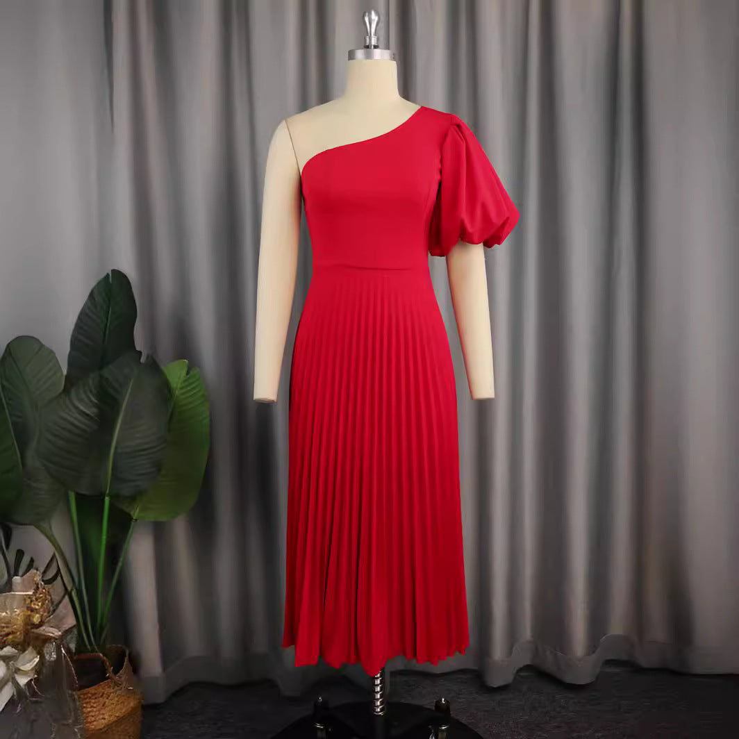 Damen Elegantes asymmetrisches Faltenkleid EB