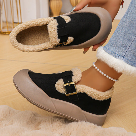 Damen Hüttenschuhe mit warmem Fleecefutter und modischem Schnallen-Detail EB