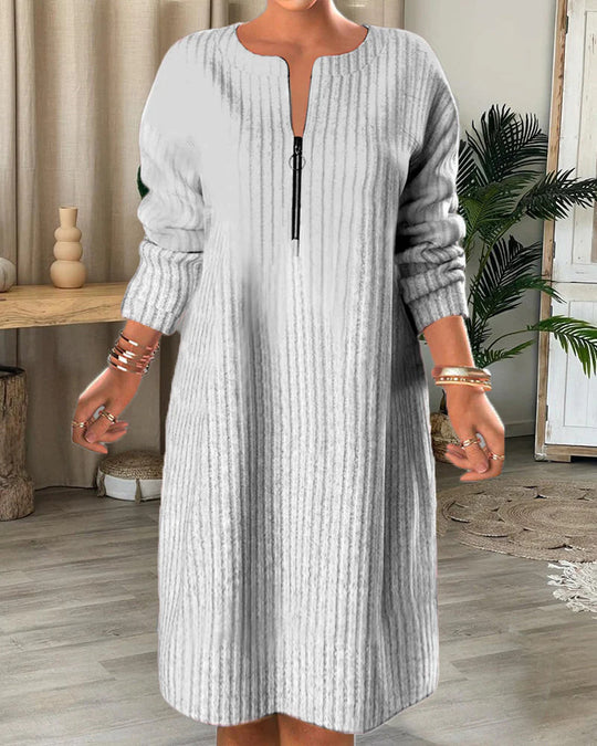 Damen Kleid mit Reißverschluss und strukturiertem Design Heidi-Mode