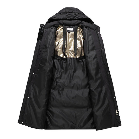 Damen nan extralang gesteppter Thermoparka mit ergonomischer Kapuze, innenliegenden Rippbündchen und verdeckter Frontblende EB