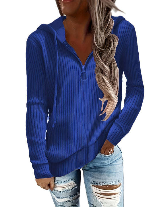 Damen lässiger Zip-Hoodie mit strukturiertem Rippmuster EB