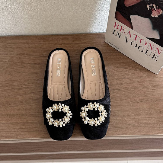 Damen Slipper mit eleganter Perlenschließe EB