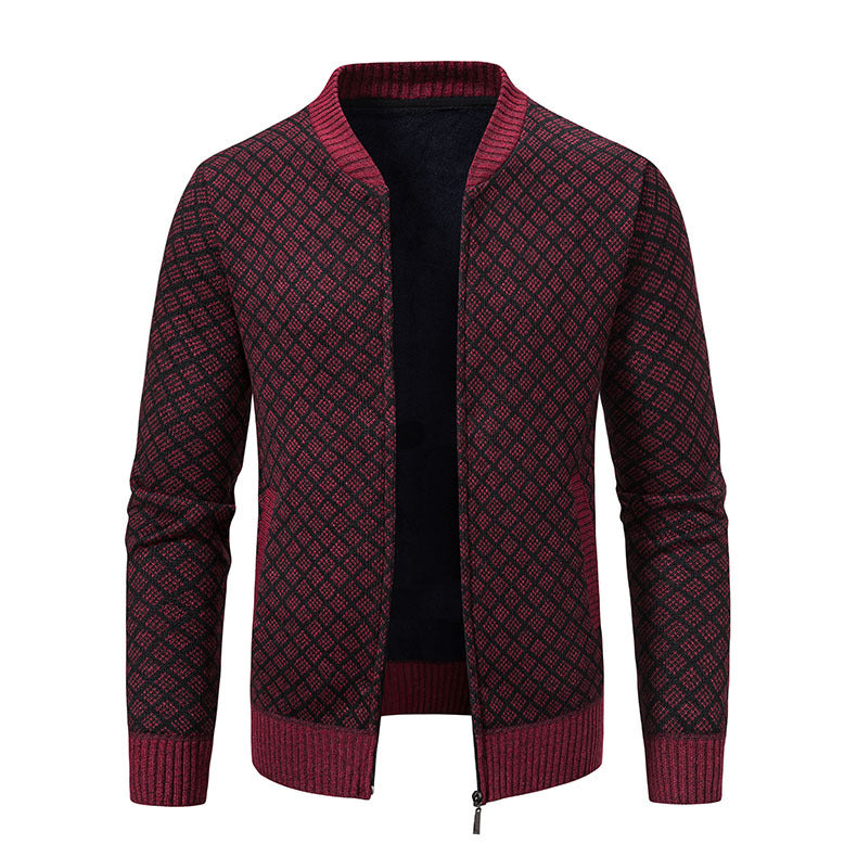 Herren modische Strickjacke mit modernem Zopfmuster und Reißverschluss EB