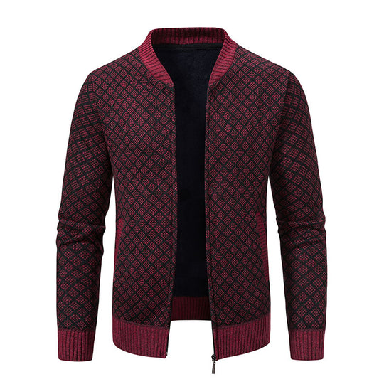 Herren modische Strickjacke mit modernem Zopfmuster und Reißverschluss EB