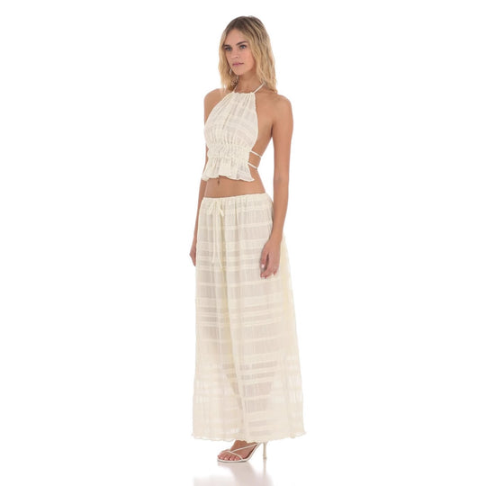 Damen ärmelloses Boho-Crop-Top mit elastischer Taillenraffung und plissierten Details EB
