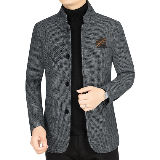 Herren Kurzblazer im Sakko-Stil mit Stehkragen und strukturierter Wollmischung EB