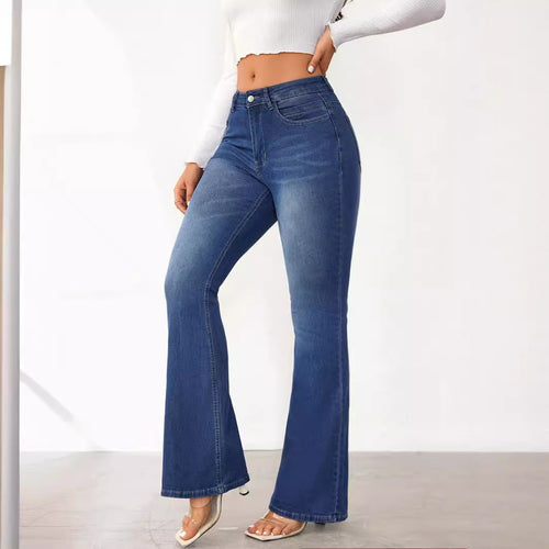 Damen Flared Jeans im Vintage-Stil mit hohem Bund und elastischem Stretch EB