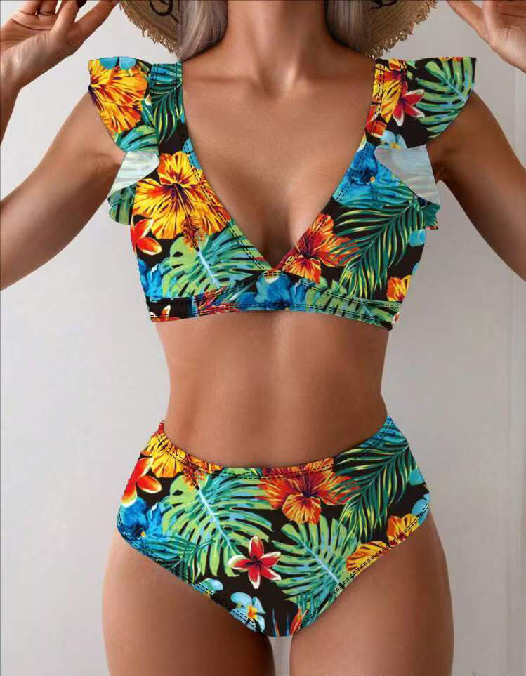 Damen Bikini-Set mit verspielten Rüschen und floralen Mustern EB