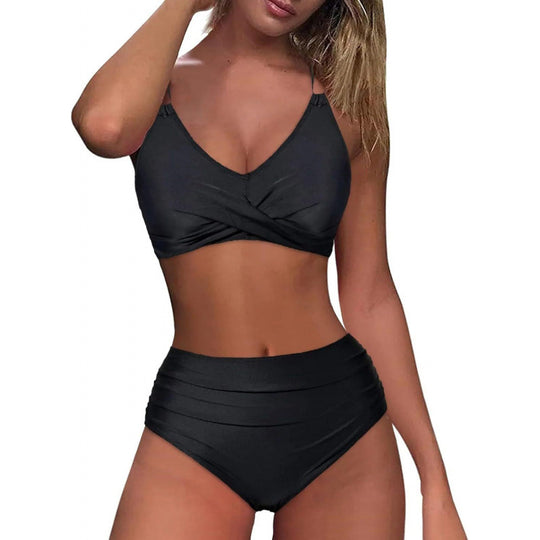 Damen High-Waist Bikini mit elegantem Wickeldesign und verstellbaren Trägern EB